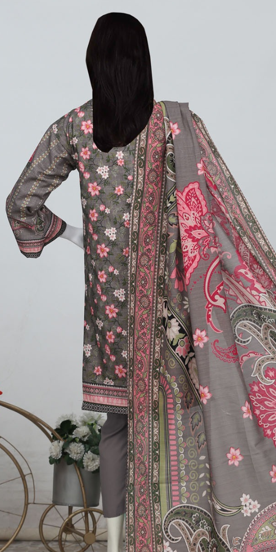 Rohab Grey Floral Embroidered Stitched 3-Piece Lawn Suit 2025 -