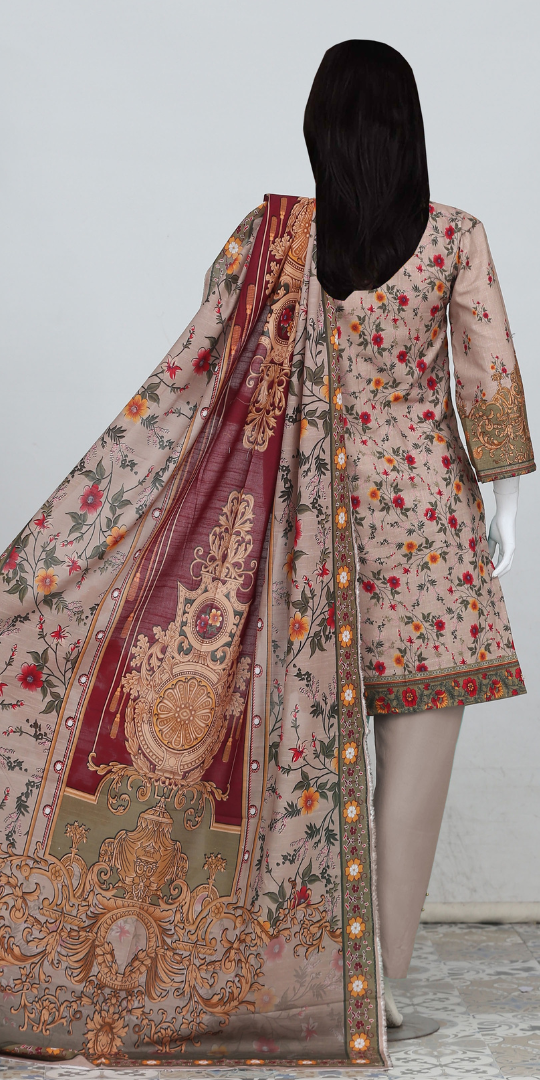 Rohab Beige Floral Embroidered Stitched 3-Piece Suit 2025 -