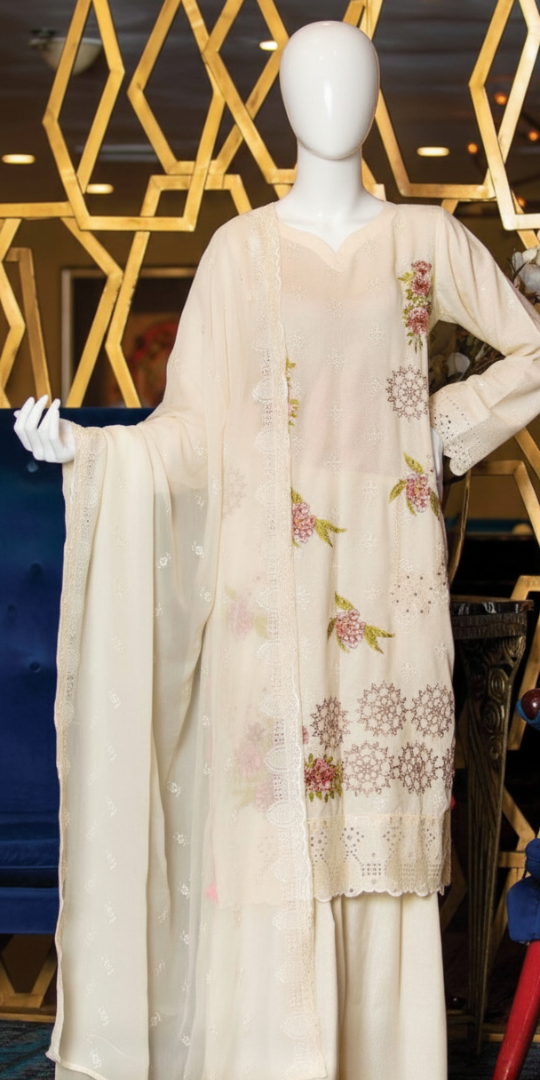 Ivory Bloom Embroidered Lawn 3-Piece Suit