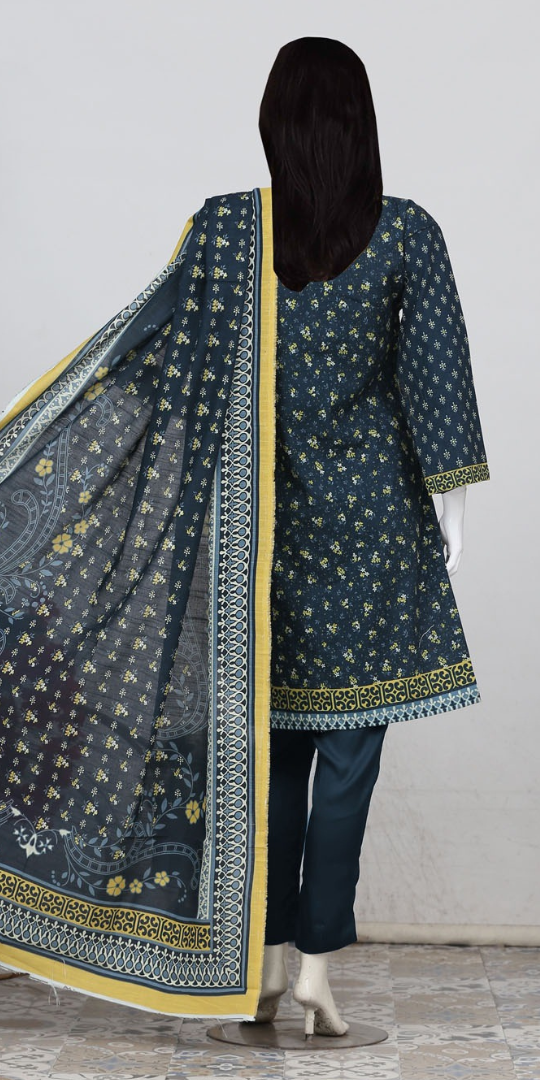 Rohab Navy Blue Floral Embroidered Unstitched 3-Piece Lawn Suit – 2025