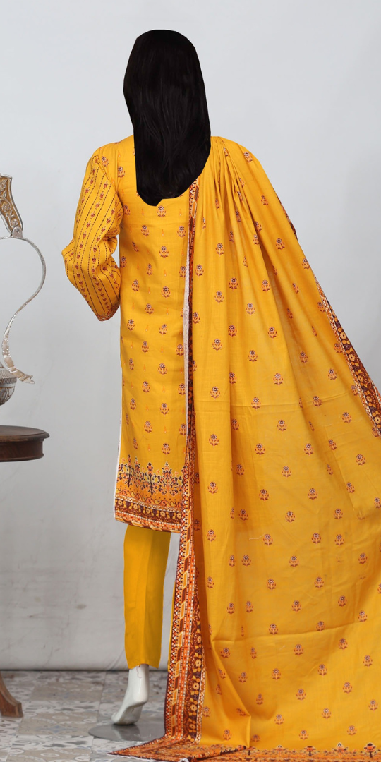Rohab Yellow Geometric Embroidered Unstitched 3-Piece Lawn Suit – 2025