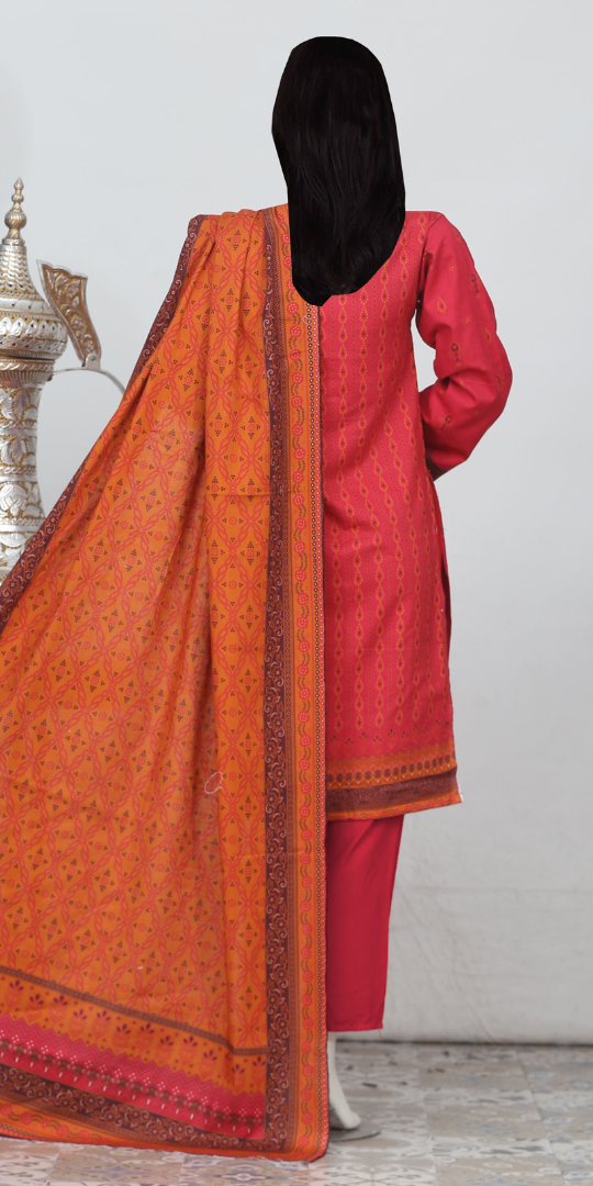 Rohab Red Geometric Embroidered Unstitched 3-Piece Lawn Suit – 2025