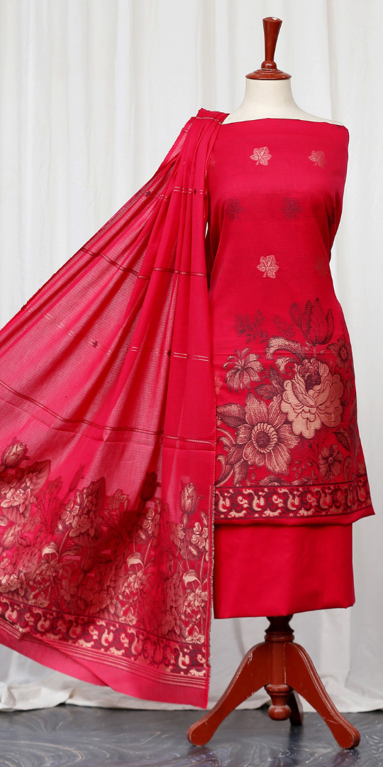 Rohab Red Floral Embroidered Unstitched 3-Piece Lawn Suit –2025