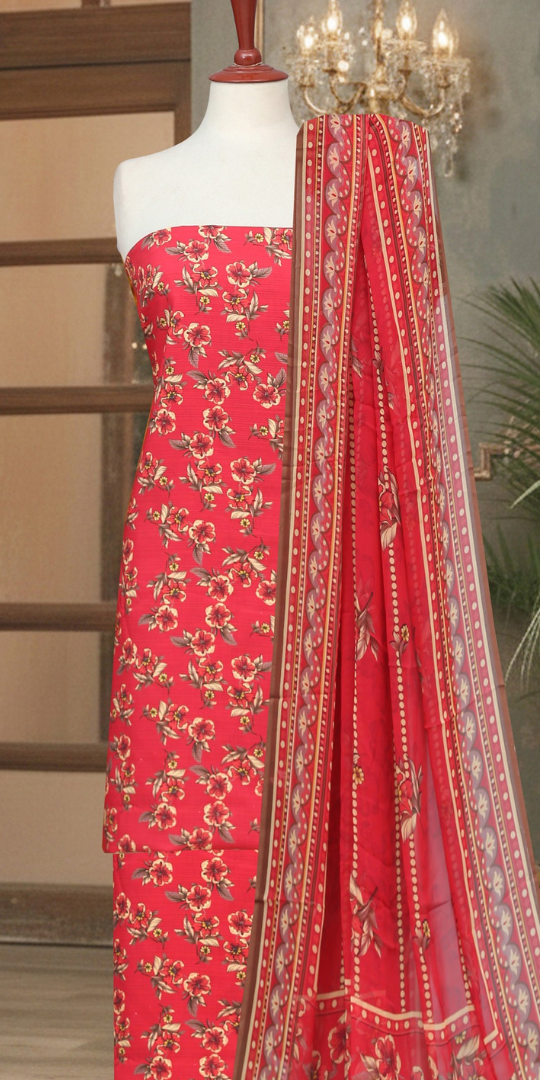 Premium Lawn Unstitched 3-Piece – Scarlet Bloom Radiance