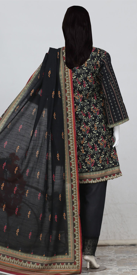 Rohab Black Floral Embroidered Stitched 3-Piece Lawn Suit 2025