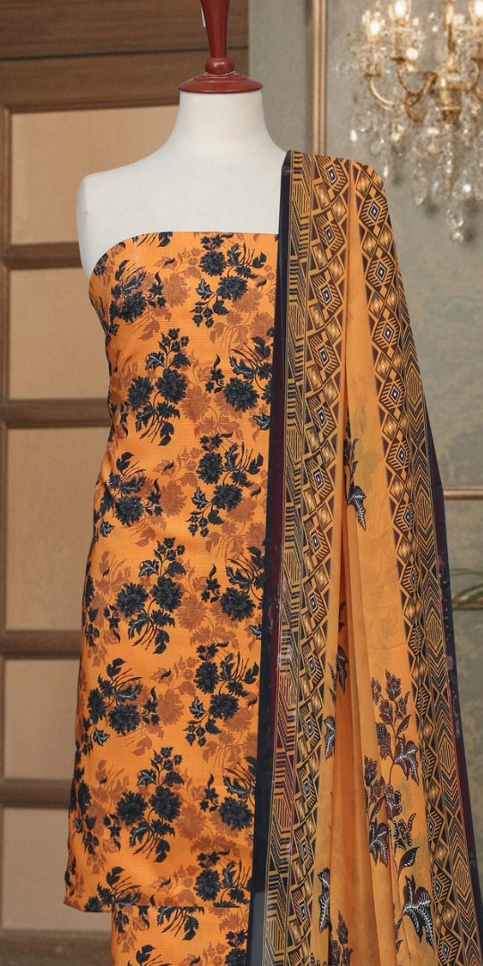 Premium Lawn Unstitched 3-Piece – Golden Ember Bloom