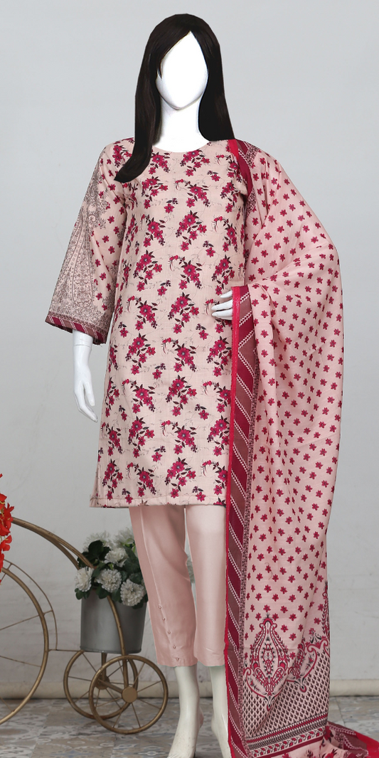 Rohab Pink Floral Embroidered Stitched 3-Piece Lawn Suit 2025