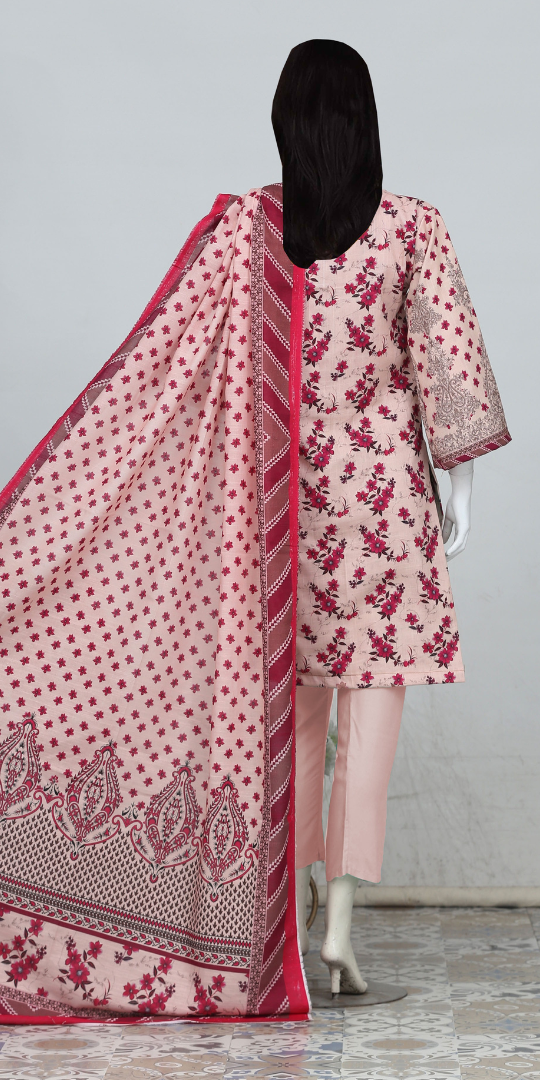Rohab Pink Floral Embroidered Stitched 3-Piece Lawn Suit 2025