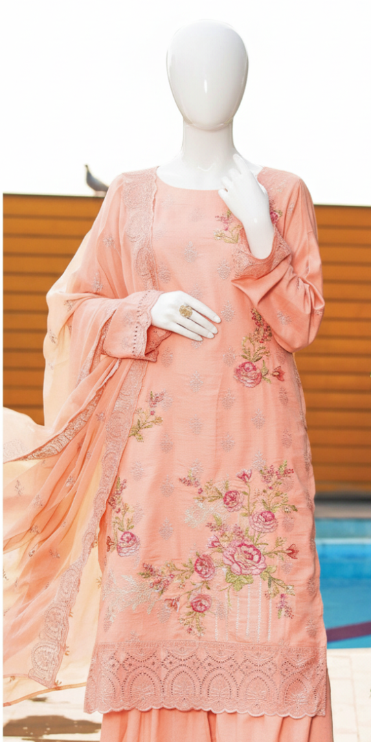 Peach Blossom Embroidered Lawn 3-Piece Suit