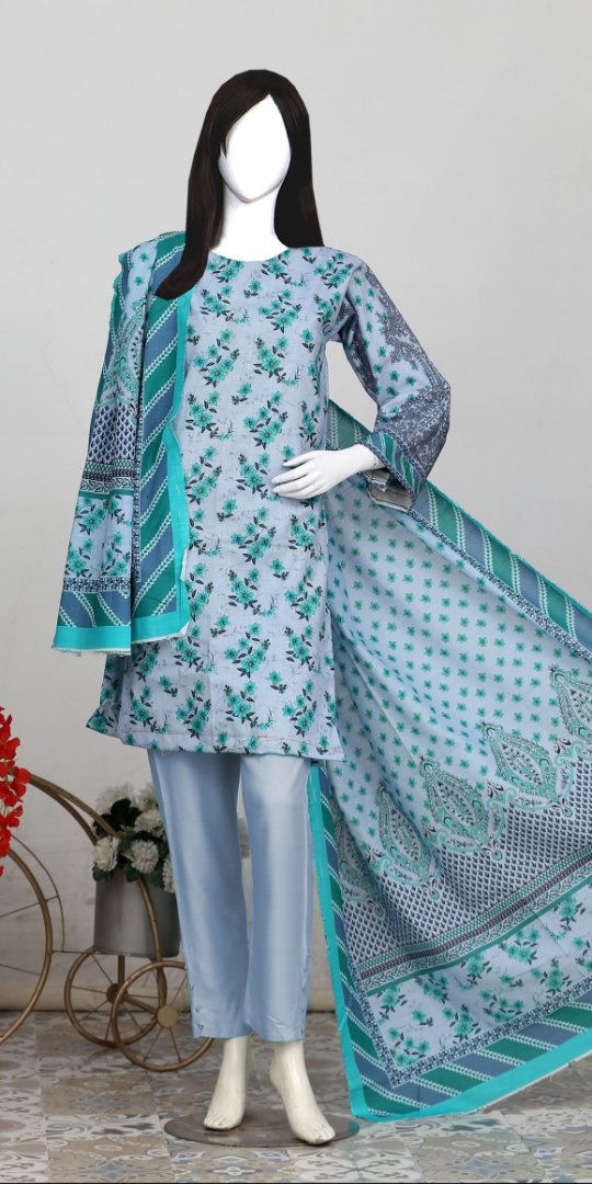 Rohab Floral Embroidered Stitched 3-Piece Lawn Suit 2025 -
