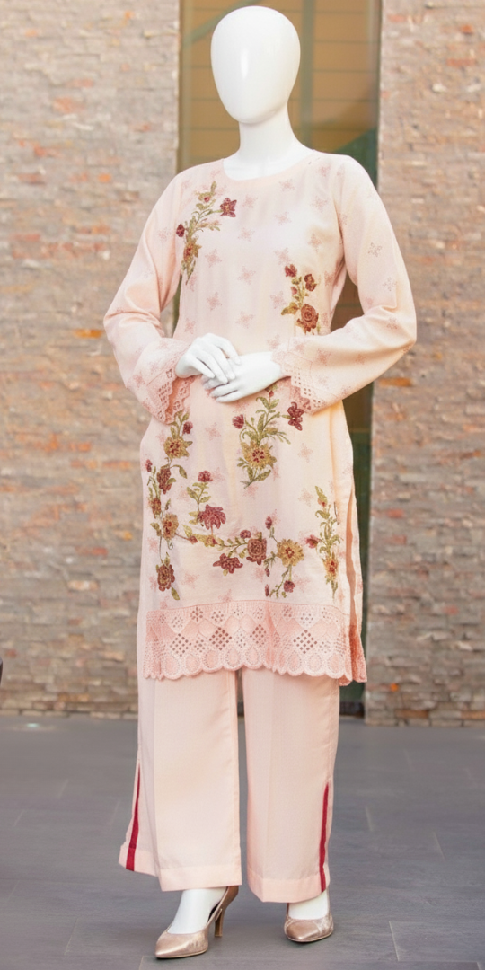 Soft Blush Pink Embroidered Lawn 3-Piece Suit