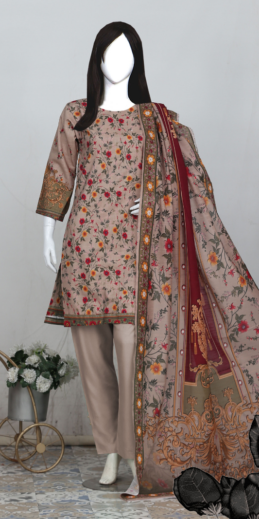 Rohab Beige Floral Embroidered Stitched 3-Piece  Suit 2025 -