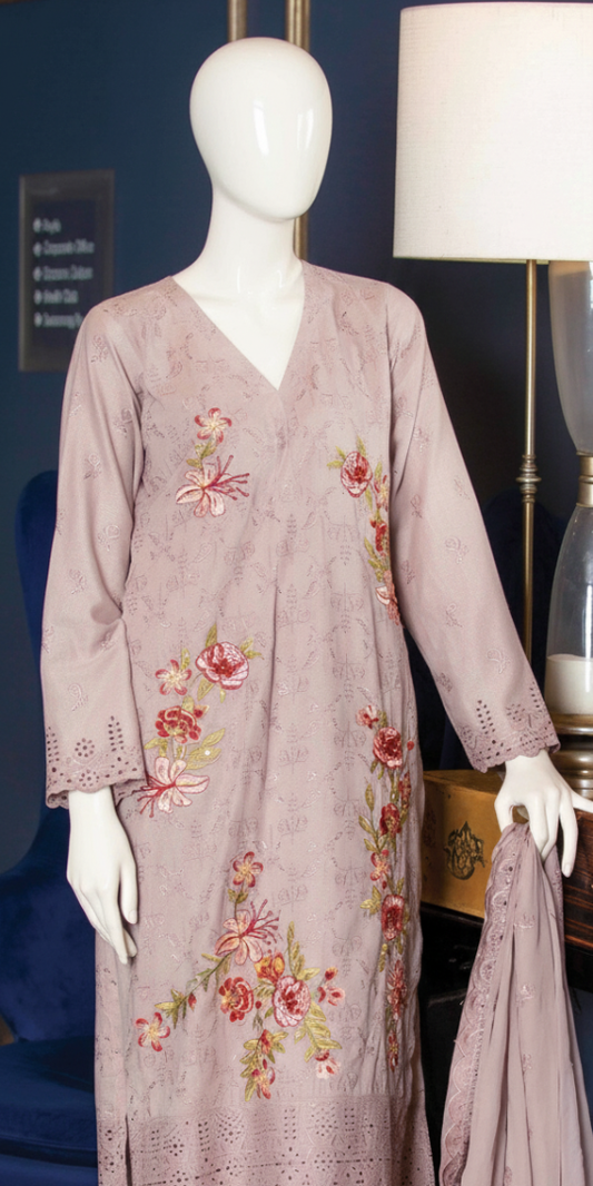 Mauve Grace Embroidered Lawn 3-Piece Suit