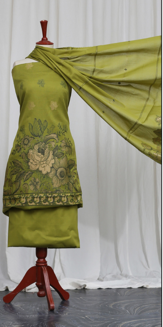 Rohab Olive Green Floral Unstitched Lawn 2025