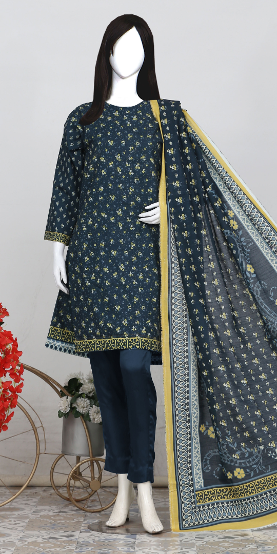 Rohab Navy Blue Floral Embroidered Unstitched 3-Piece Lawn Suit –  2025