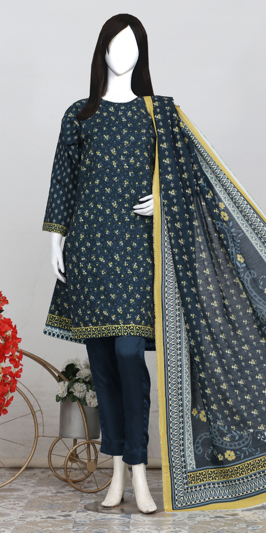 Rohab Navy Blue Floral Embroidered Unstitched 3-Piece Lawn Suit –  2025