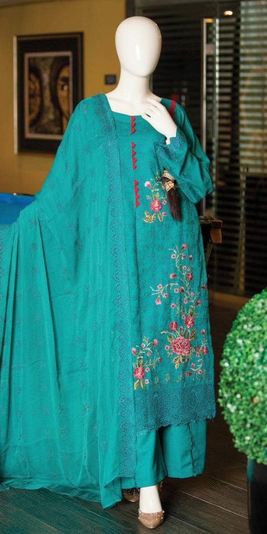 Teal Majesty Embroidered Lawn 3-Piece Suit