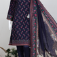 Rohab Navy Blue Floral Printed Unstitched 3-Piece Lawn Suit –2025