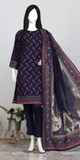 Rohab Navy Blue Floral Printed Unstitched 3-Piece Lawn Suit –2025