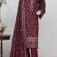 Rohab Maroon Geometric Embroidered Unstitched 3-Piece Lawn Suit – 2025