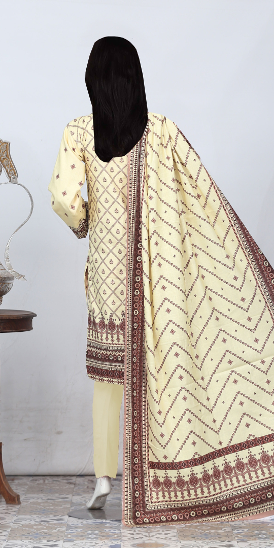 Rohab Beige Geometric Embroidered Unstitched 3-Piece Lawn Suit – 2025