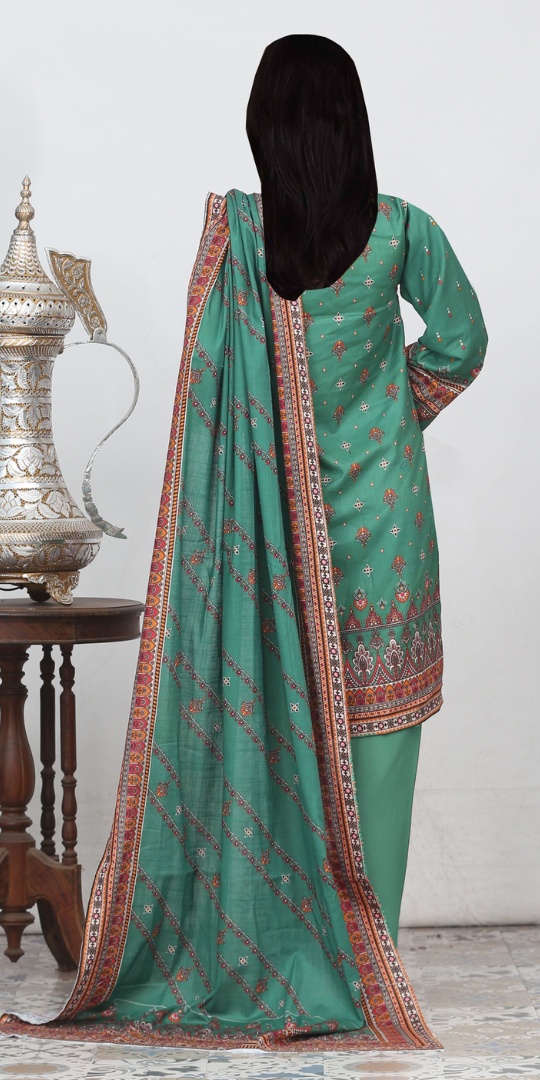 Rohab Green Geometric Embroidered Unstitched 3-Piece Lawn Suit –  2025