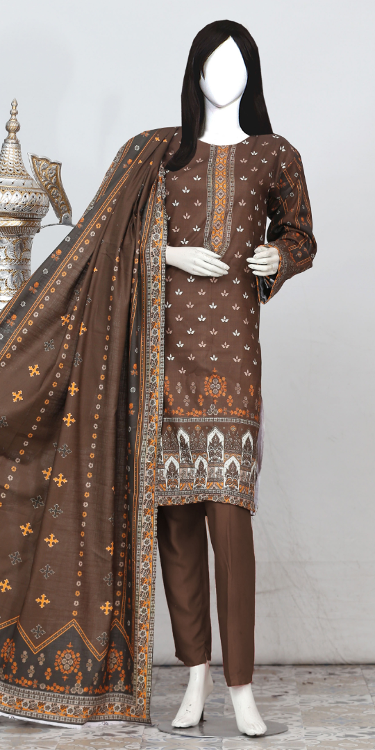 Rohab Brown Geometric Embroidered Unstitched 3-Piece Lawn Suit –  2025