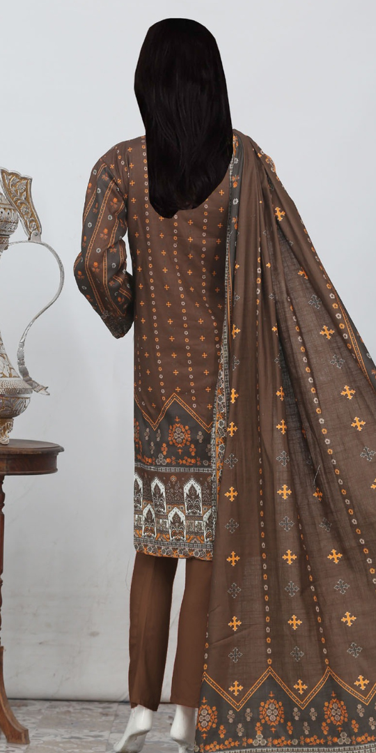 Rohab Brown Geometric Embroidered Unstitched 3-Piece Lawn Suit –  2025