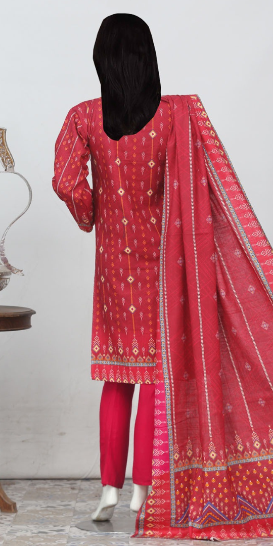 Rohab Red Geometric Embroidered Unstitched 3-Piece Lawn Suit – 2025