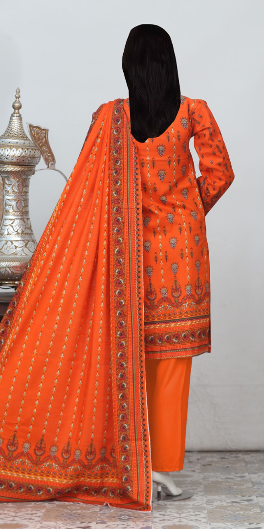 Rohab Orange Floral Embroidered Unstitched 3-Piece Lawn Suit –  2025