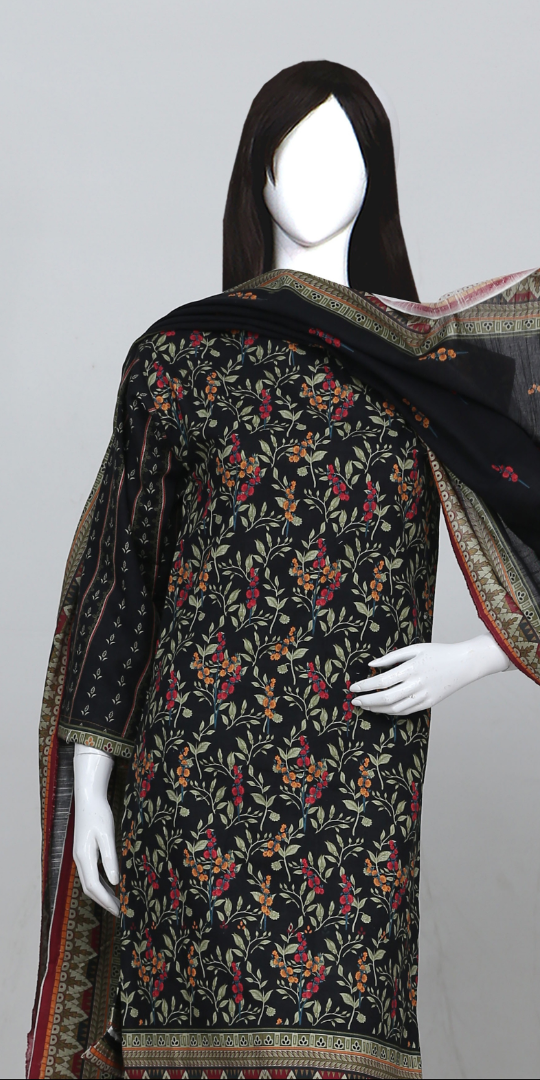 Rohab Black Floral Embroidered Stitched 3-Piece Lawn Suit 2025